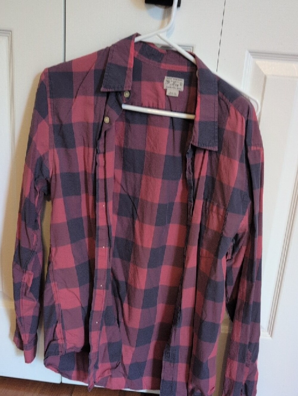 J. Crew Pink and Navy Plaid Tailored Button-Up Shirt